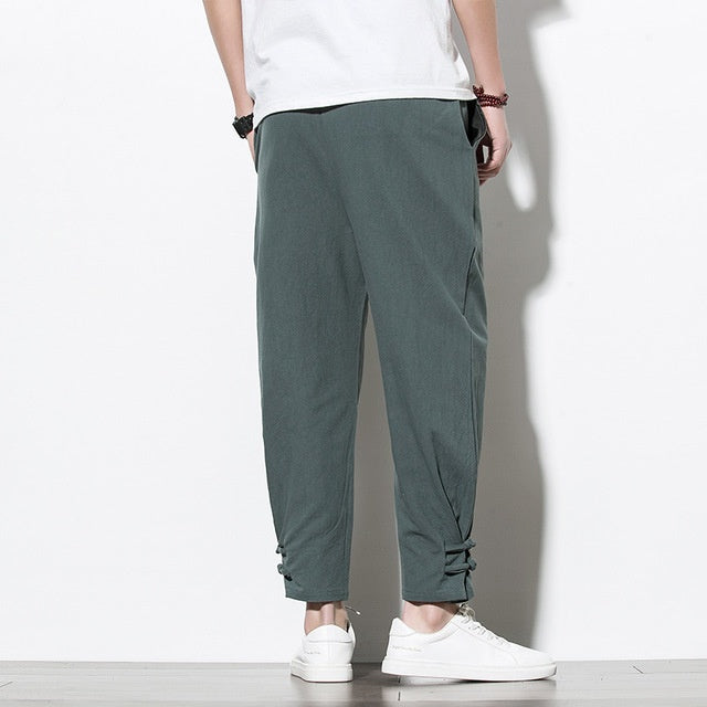 Chinese Style Cotton Linen Men's Track Pants